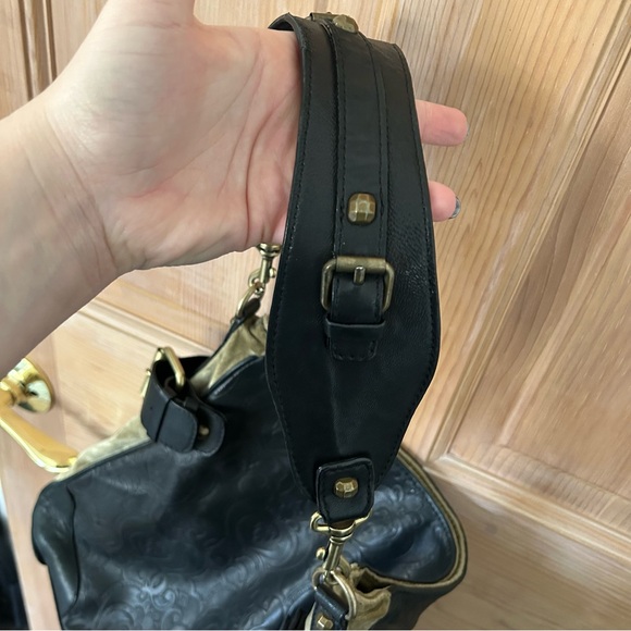 Tracy Reese Black Leather Women’s Hobo Satchel Shoulder Bag Gold Hardware Studs - Picture 5 of 7